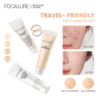 FOCALLURE Maquiagem Facial 3pcs Set Travel Size Foundation Protetor Solar Creme Primer Controle De Oleosidade Cosméticos De Longa Duração Kits De Conveniência