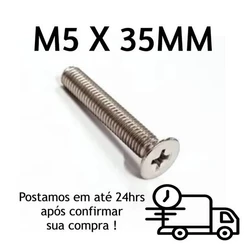 Parafuso Cabeça Chata Phillips M5 X 35mm Inox + Porca M5 Inox + Arruela M5 Inox