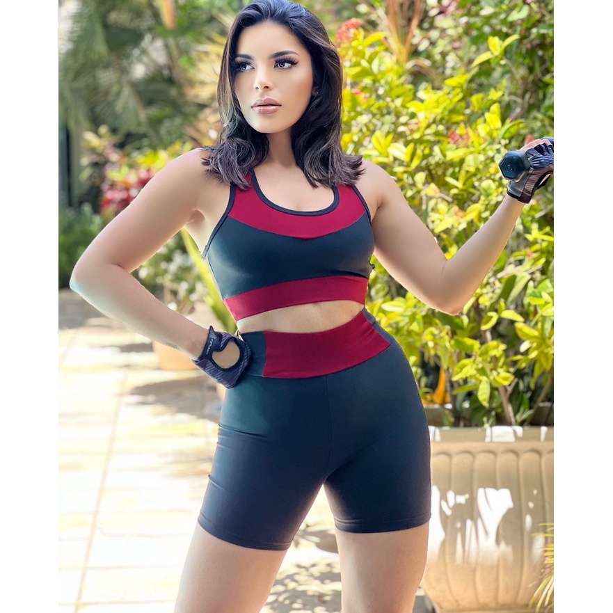 Conjunto Academia Top e Short Cintura Alta Levanta Bumbum Suplex Fitness  Feminino Academia - Escorrega o Preço