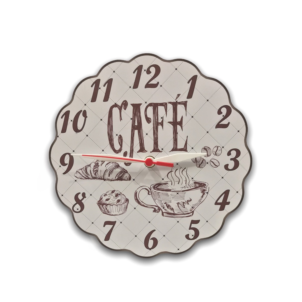 CDA Relógio De Parede Café Branco Redondo Cozinha Sala Decoração TicTac MDF Ambiente