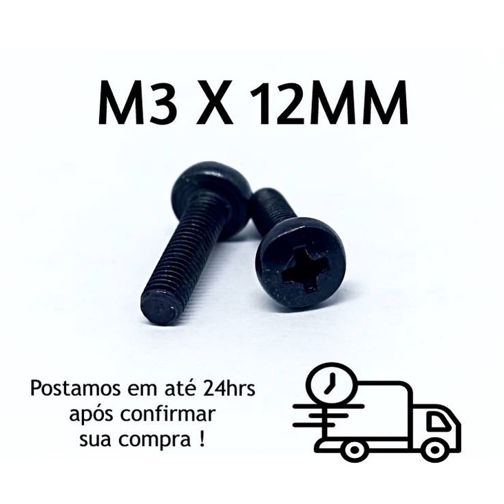 10 Peças Parafuso Panela Phillips M3 X 12mm Oxidado Preto