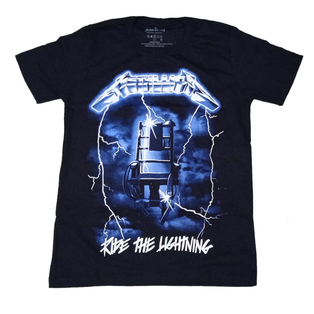 Camiseta Metallica Preta Ride the Lightning banda de rock Metal Adulto Plus Size G2 extra G BO371