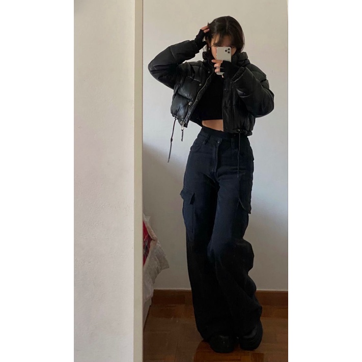 Calça Pantalona Wide Leg Jeans Preta