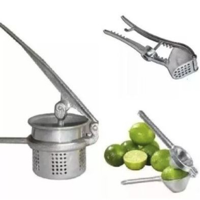 Kit Cozinha Espremedor Alho + Limão + Batata Aluminio em Oferta na Shopee