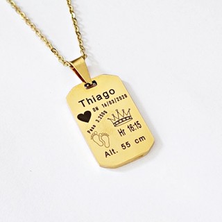 Gargantilha masculina feminina corrente correntinha folheado ouro colar gravação personalizada nome data filho filha