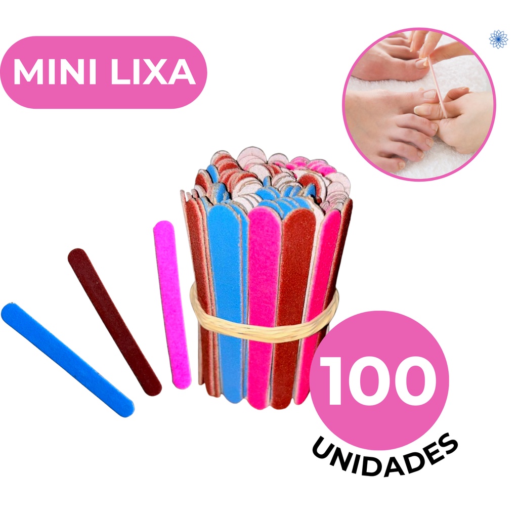 Kit 100 Mini Lixa de Unha Manicure Pedicure Escolha a Cor