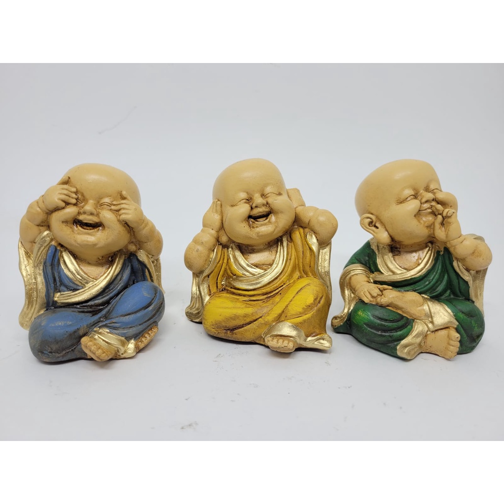 COPA BRASIL Buda Decoração Monges Trio De Budas Bebê Sabedoria Cego Surdo e Mudo 8 cm Jardim Zen Monge Novo
