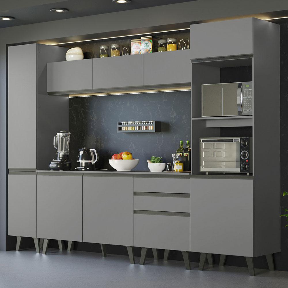 Armário de Cozinha Completa 280cm Cinza Nice Madesa 01 em Oferta na Shopee