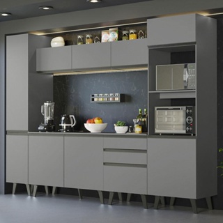 Armário de Cozinha Completa 280cm Cinza Nice Madesa 01 em Oferta na Shopee