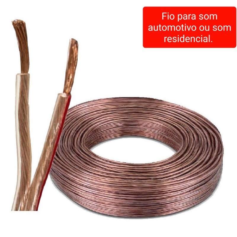 5 Metros Fio para Som Automotivo paralelo Cristal Polarizado 2 X 0.50mm 2 X 20.