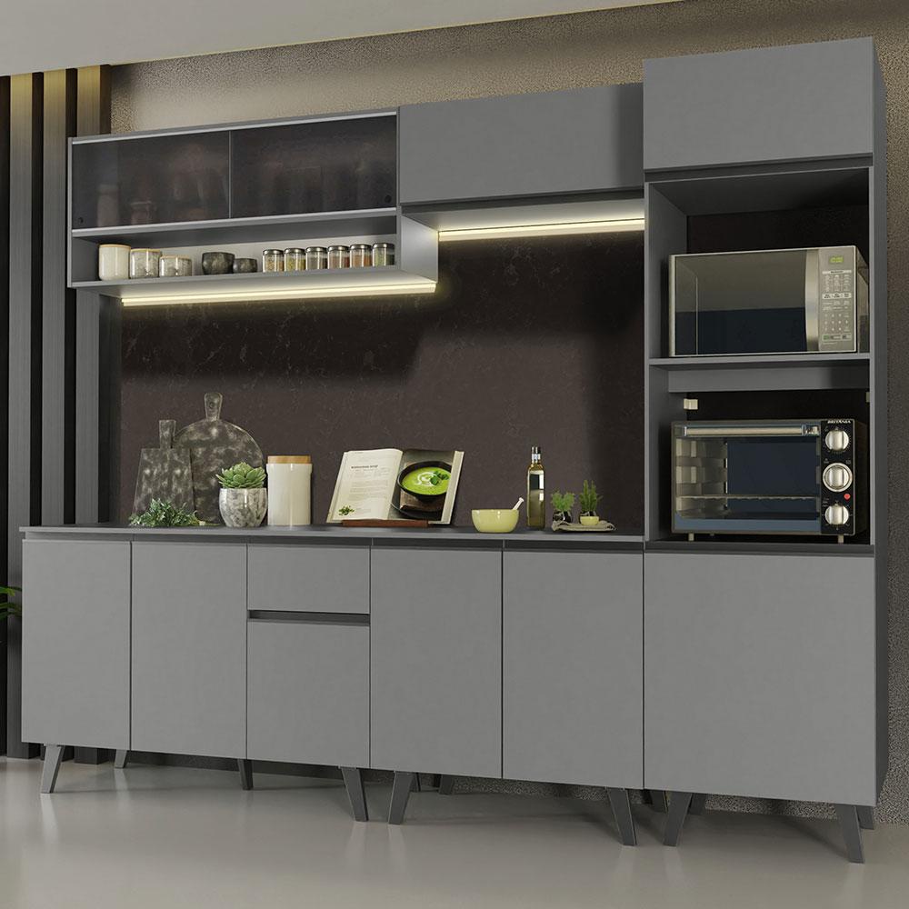 Armário de Cozinha Completa 260cm Cinza Nice Madesa 07 em Oferta na Shopee