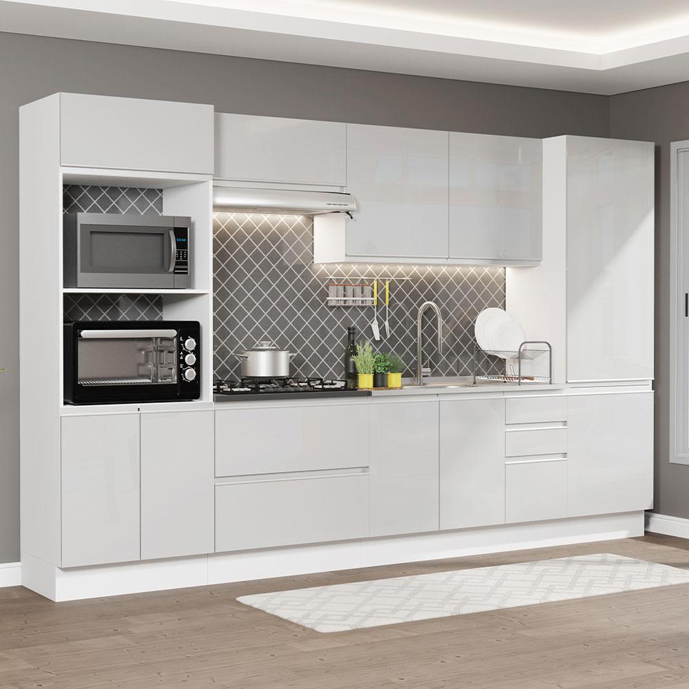 Cozinha Completa 100% MDF Madesa Acordes 330005 com Armário e Balcão - Frentes Branco Brilho - Home & Living