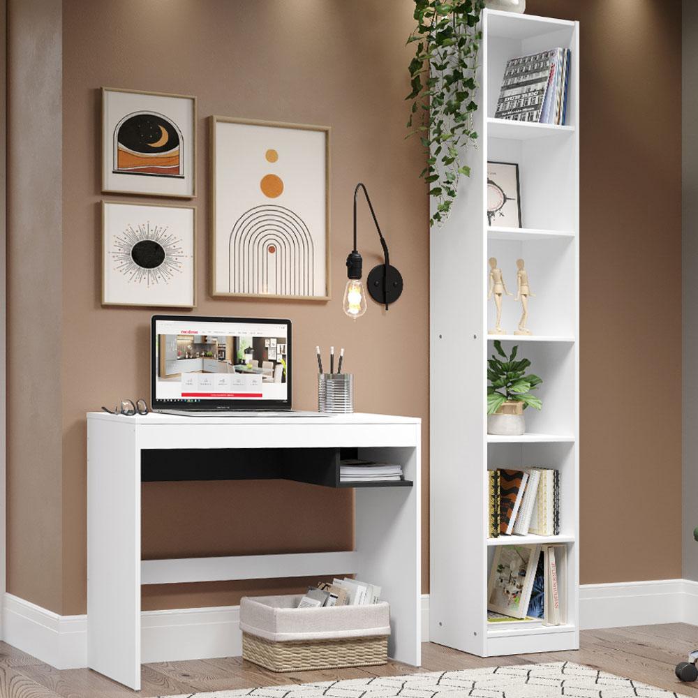 Escrivaninha Madesa Rubi + Estante Livreiro 6906 - Branco - Home & Living