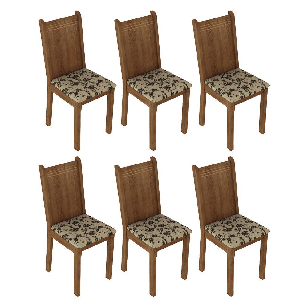 Kit 6 Cadeiras 4290 Madesa - Rustic/Bege Marrom - Home & Living