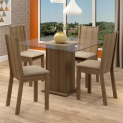 Conjunto Sala de Jantar Madesa Maya Mesa Tampo de Vidro com 4 Cadeiras - Rustic/Pérola