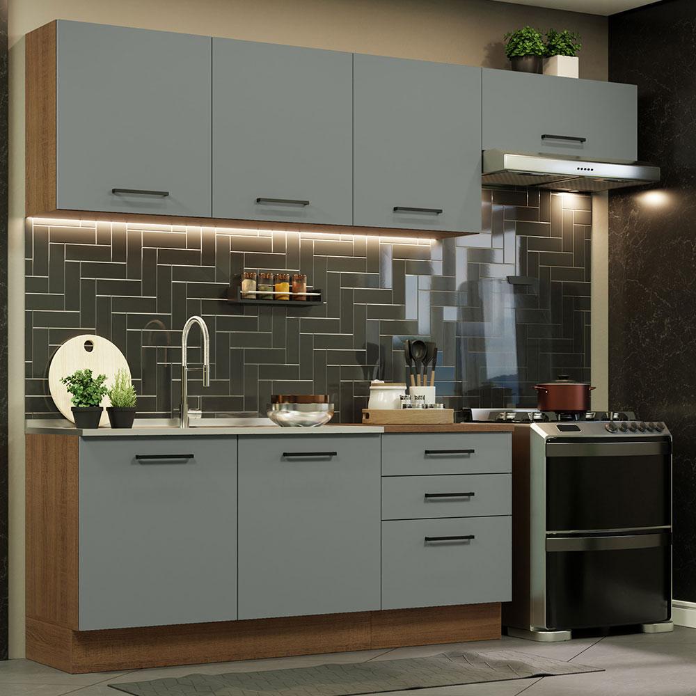 Cozinha Completa Madesa Agata 260002 com Armário e Balcão (Sem Tampo e Pia) - Rustic/Cinza - Home & Living
