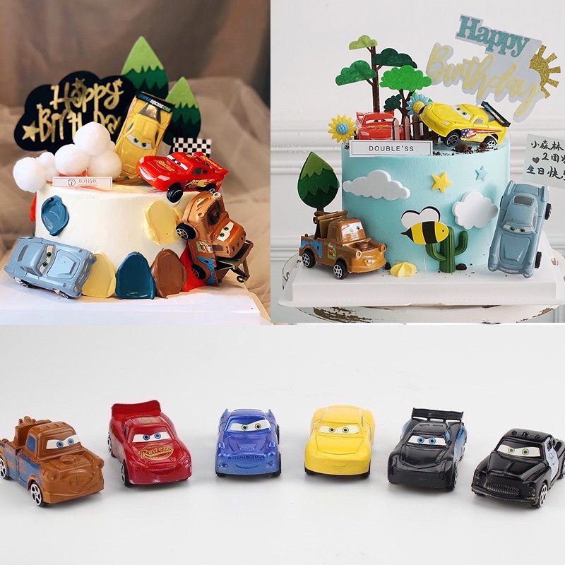 6pcs McQueen Carros Toy Cake Topper Para Decoração em Oferta na Shopee