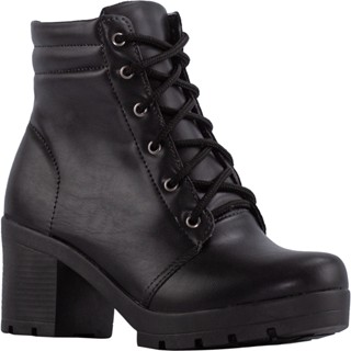 Coturno Feminino Salto Grosso Tratorado Bota Cano Curto Confortável Botinha Moda