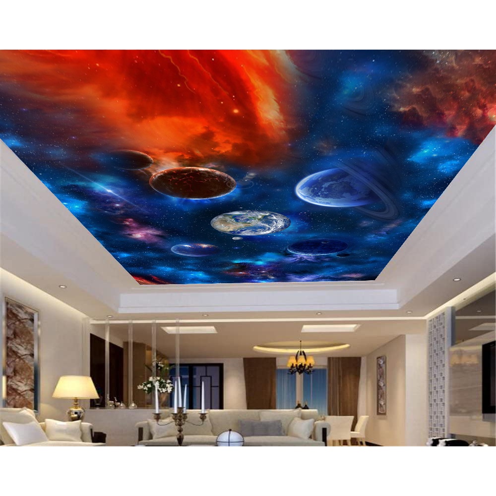 Papel de Parede de Teto - Adesivo Decorativo Para Teto - Painel Fotográfico Espaço Universo Paisagem Céu Galaxia ROF - 079