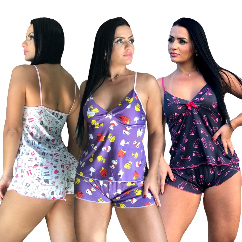 Kit Short Básico Feminino c/ 3 Peças - Preto+Cinza