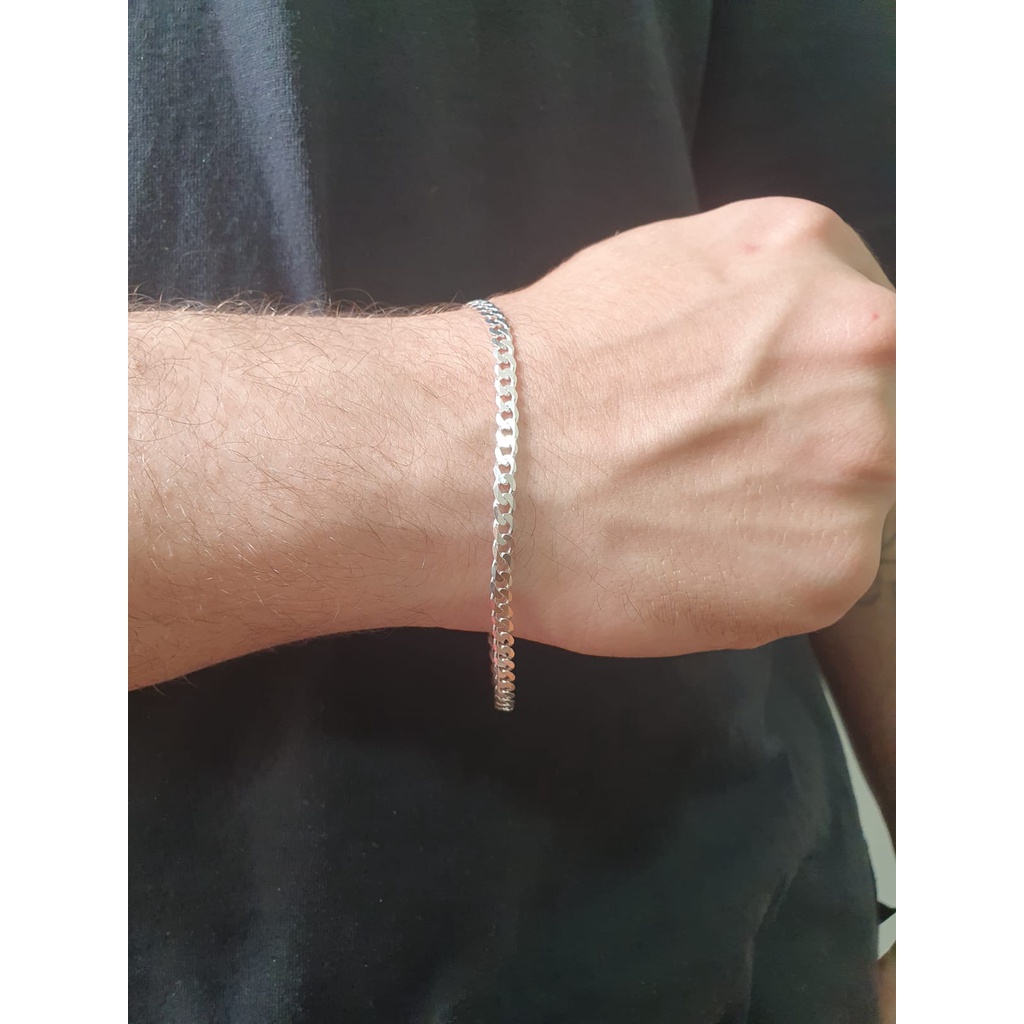Pulseira 4mm Grumet Masculina Escamas Prata maciça Italiana Legítima 925