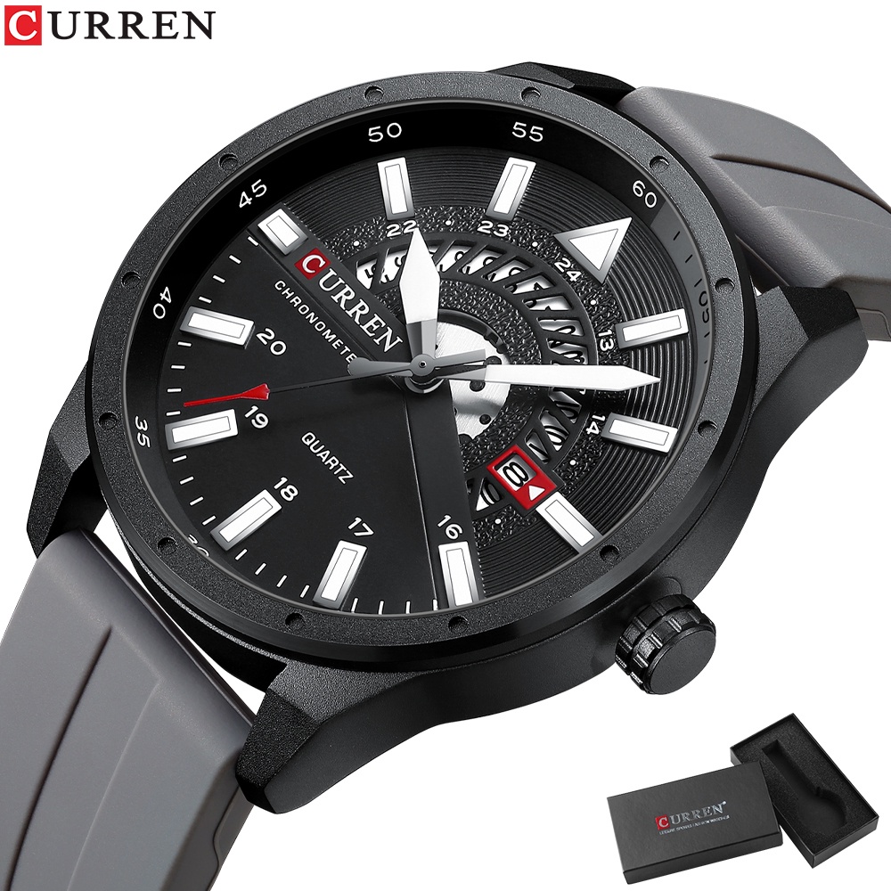 CURREN Fashion Men Watches Top Marca Luxo Impermeável Esporte Silicone Automático Data Militar 8421 S Com Caixa