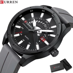 CURREN Fashion Men Watches Top Marca Luxo Impermeável Esporte Silicone Automático Data Militar 8421 S Com Caixa