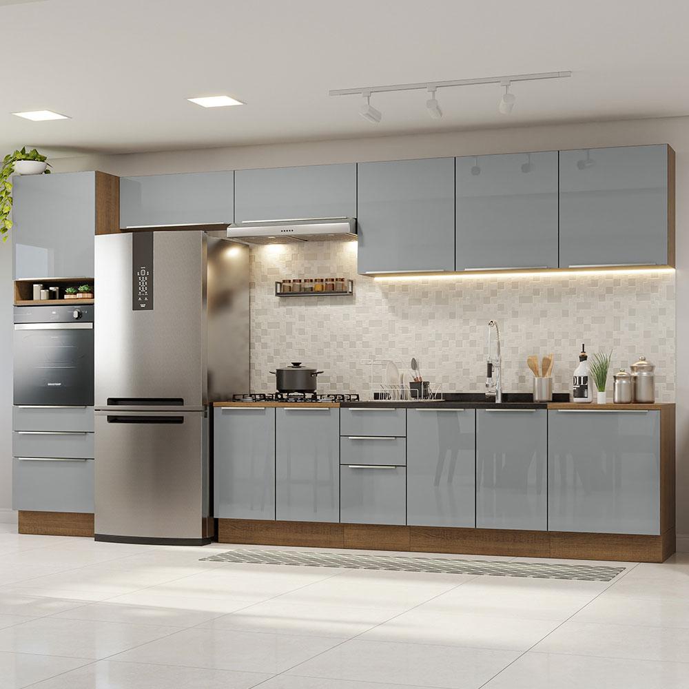 Armário de Cozinha Completa 400cm Rustic/Cinza Lux da Thauane Madesa