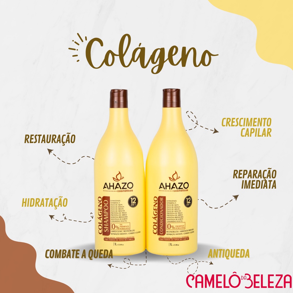 kit tratamento Shampoo e Condicionador Colágeno 12 Benefícios em 1 Ahazo 2 litro