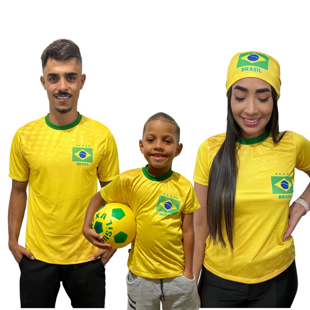 Monte Seu Kit 3 Camisetas Amarela Copa Do Mundo 2022 Quatar Camisa