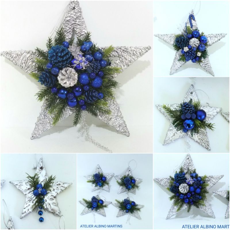 ESTRELA de Natal/ Estrela Natalina Prata/Estrela de Natal com Glitter /Decoração de Natal Luxo/ Enfeite Pinha de Natal