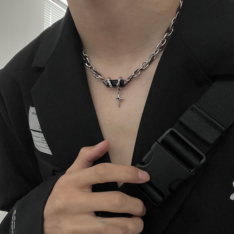 Colar De Diamante Preto Corrente De Hip Hop Masculino Personalidade Casal