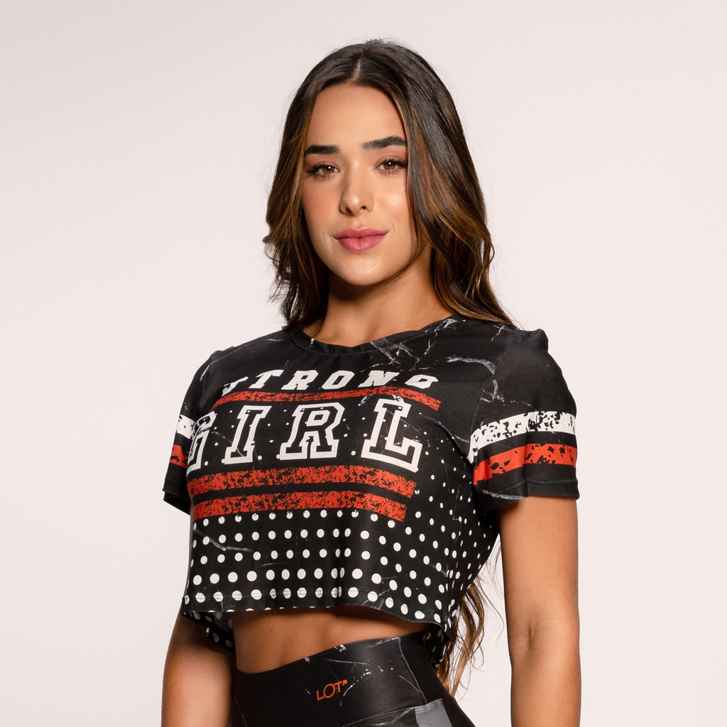 Cropped Fitness Feminino Estampado Básico Academia Strong