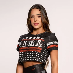 Cropped Fitness Feminino Estampado Básico Academia Strong