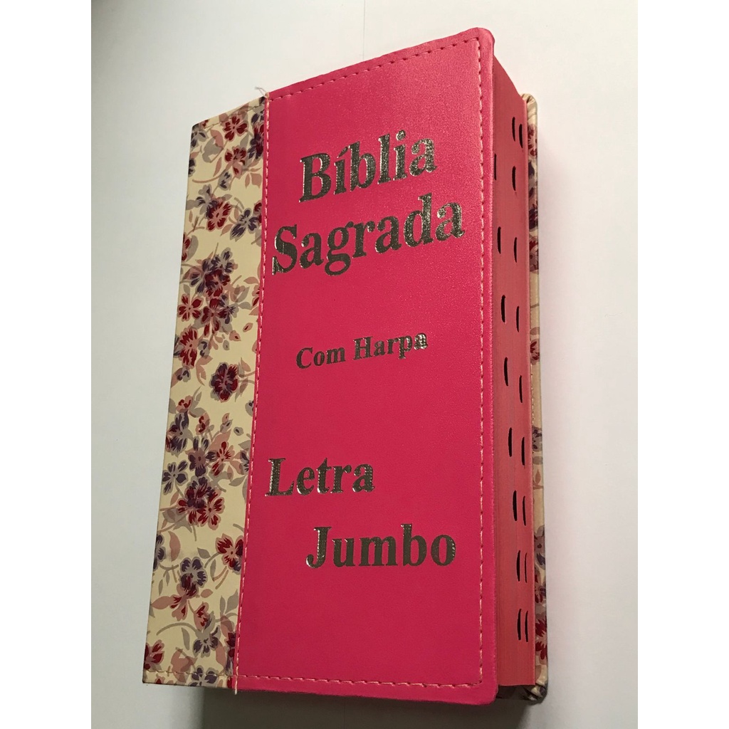 Bíblia Sagrada Letra Jumbo-Capa Luxo Com harpa- Revista e Corrigida- Capa Flor bege em Oferta na Shopee