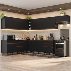 Armário de Cozinha Completa de Canto 512cm Preto Reims Madesa 01