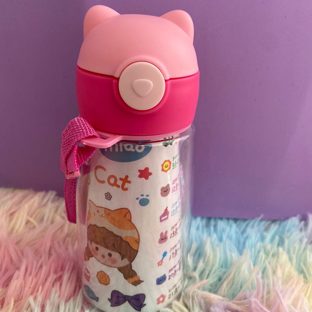 Garrafa Squeeze de Plastico 500 ML Com Trava de Segurança e Alsa Fofa Rosa