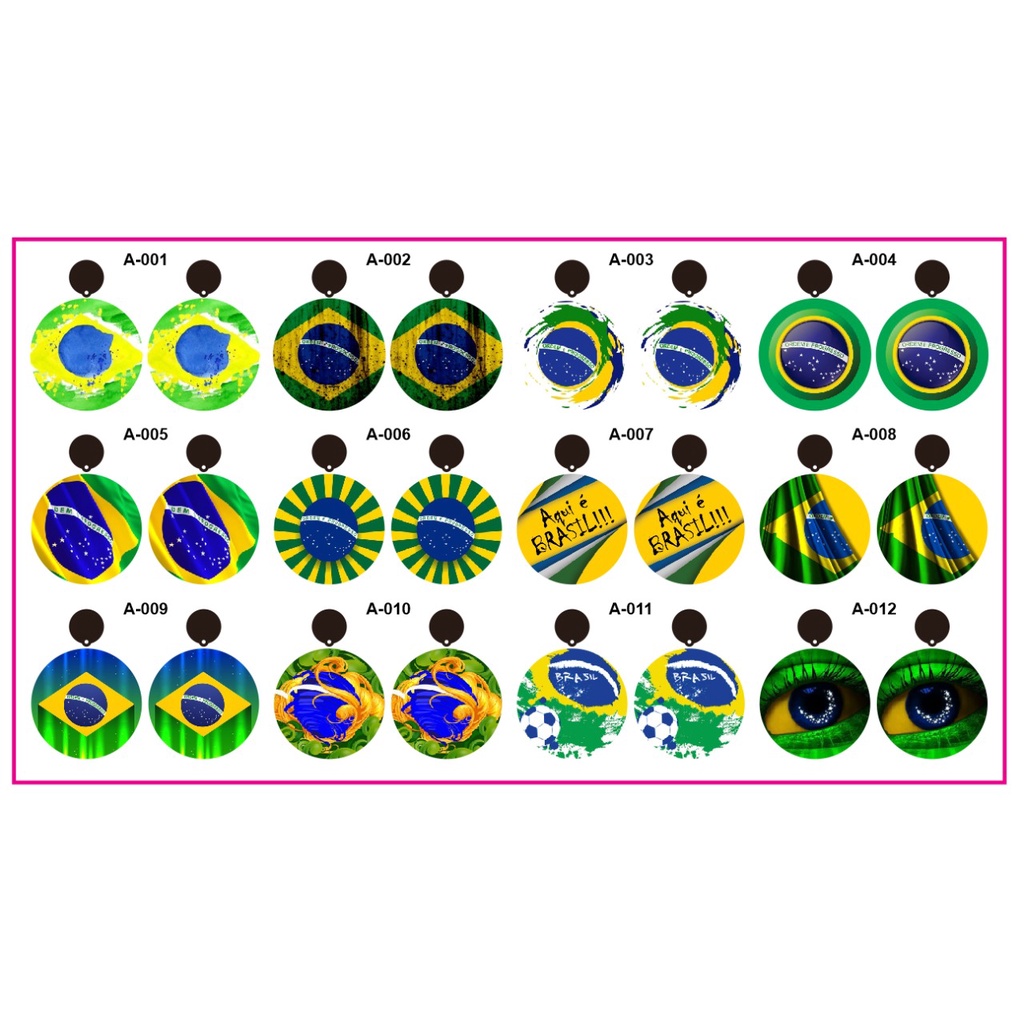 BRINCO REDONDO COPA DO MUNDO KIT 12 PARES em Oferta na Shopee