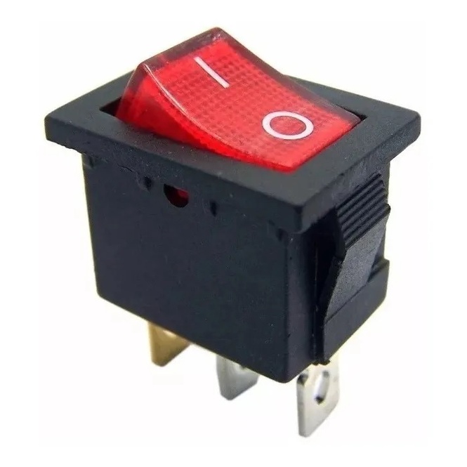 03 Pçs Chave Gangorra C/ Iluminação 3 Terminais Kcd1-102n Vermelha