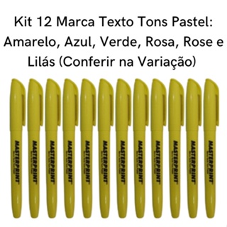 Kit 12 Marca Texto Pastel Tons Amarelo, Verde, Azul, Rosa, Rose e Lilás - Grifa Texto Masterprint em Oferta na Shopee
