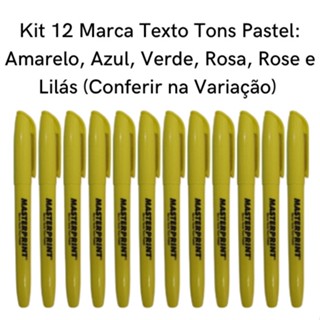 Kit 12 Marca Texto Pastel Tons Amarelo, Verde, Azul, Rosa, Rose e Lilás - Grifa Texto Masterprint