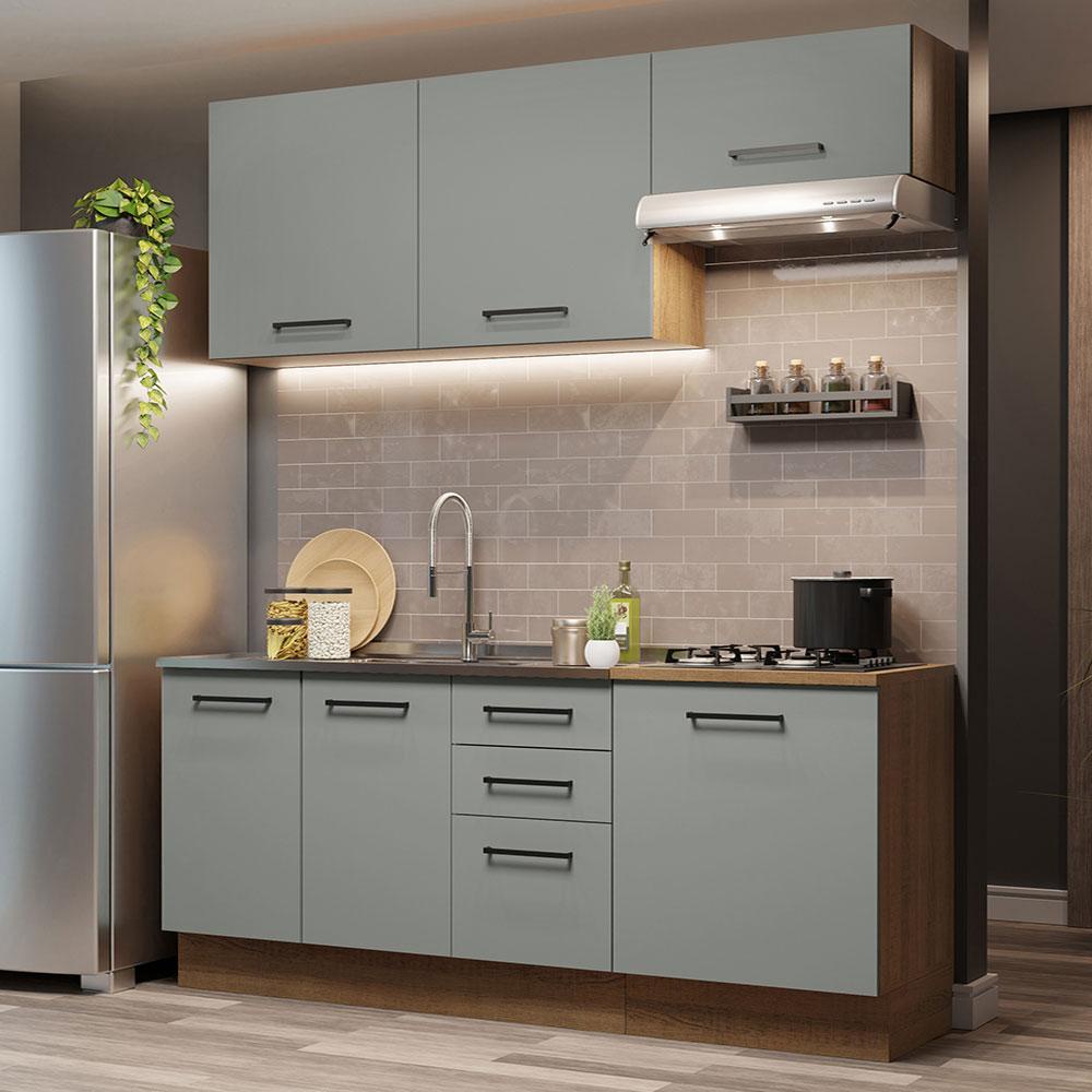 Armário de Cozinha Compacta 180cm Rustic Cinza Agata Madesa 03 em Oferta na Shopee