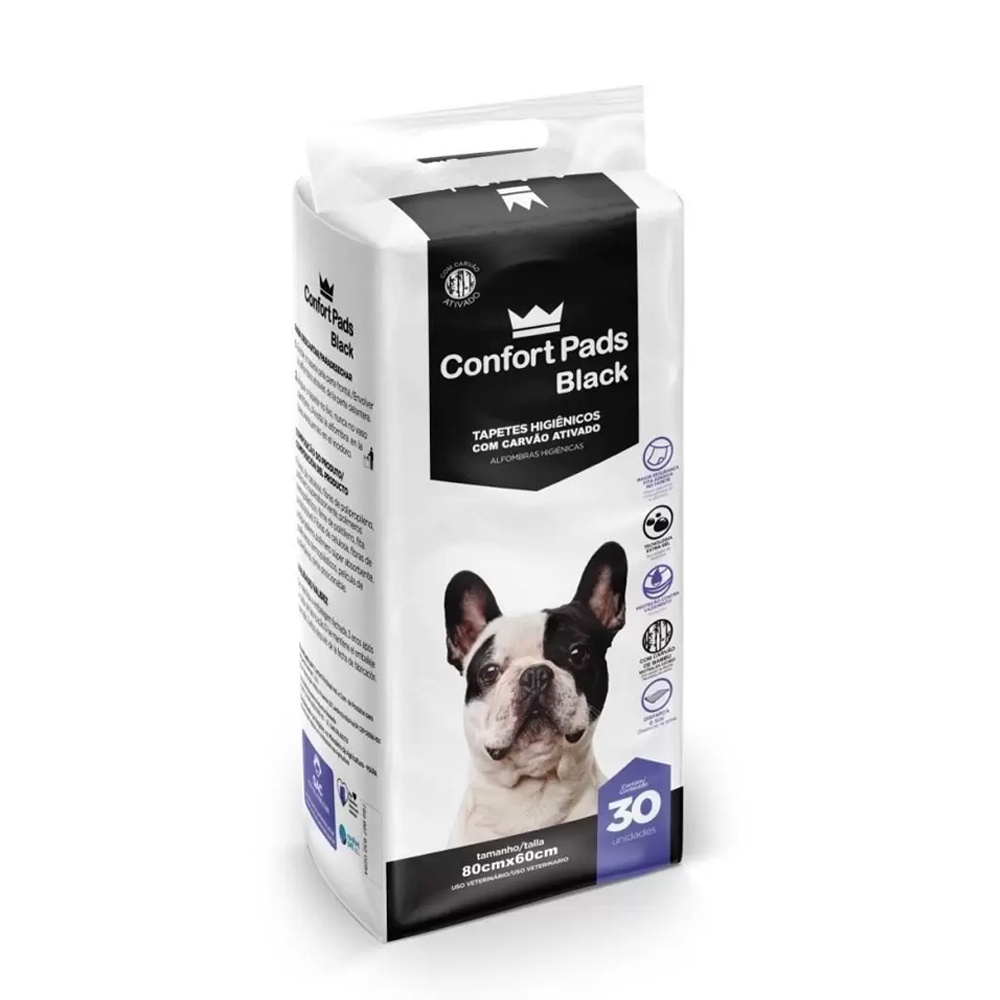 Tapete Higiênico 80x60cm Confort Pads Black C/30 Unidades