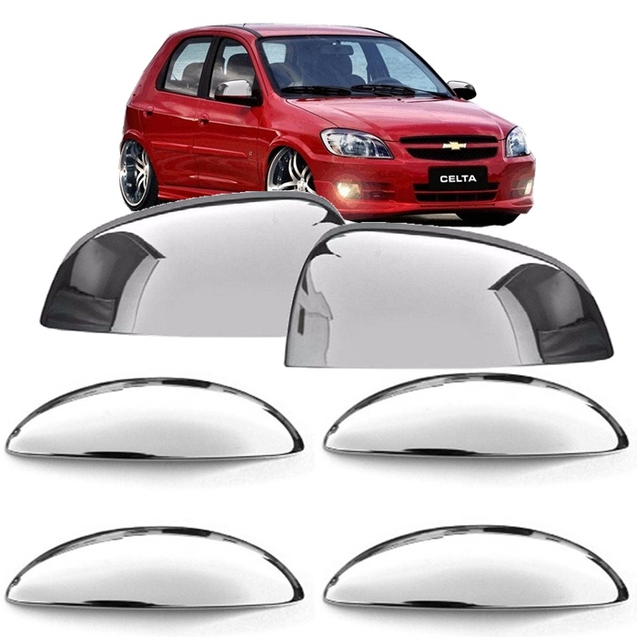 Kit Aplique Cromado Maçaneta E Retrovisor Celta 4 Portas 2007 2008 2009 2010 2011 2012 2013 2014 201