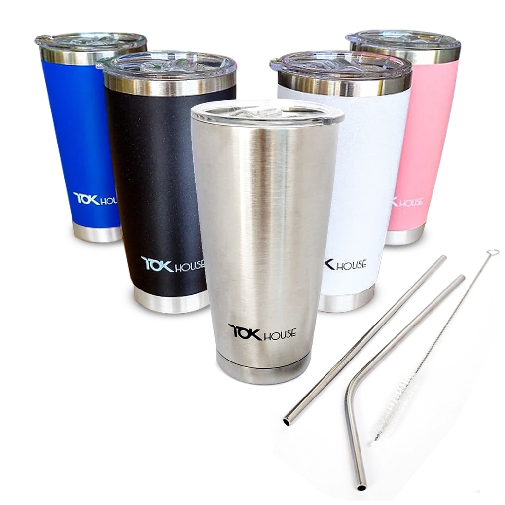 Copo Termico Bebidas 600 ML + 02 Canudos Inox e Escova de Limpeza