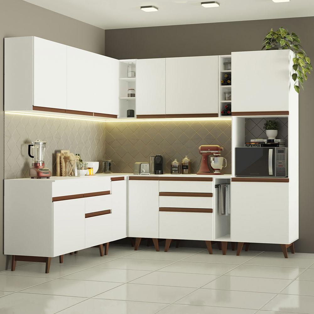 Cozinha Completa de Canto Madesa Reims 437001 com Armário e Balcão - Branco - Home & Living