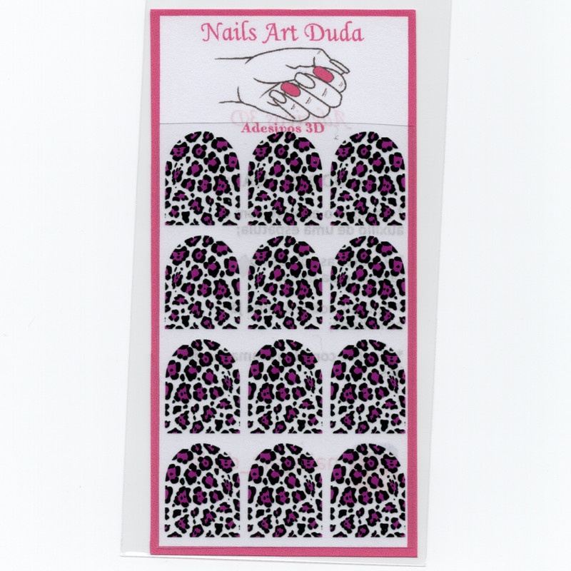 12 adesivos de unha 3D animal print oncinha rosa inteira (1 cartela com 12 adesivos) FINALIZADOS - modelo 588-3 onça inteira