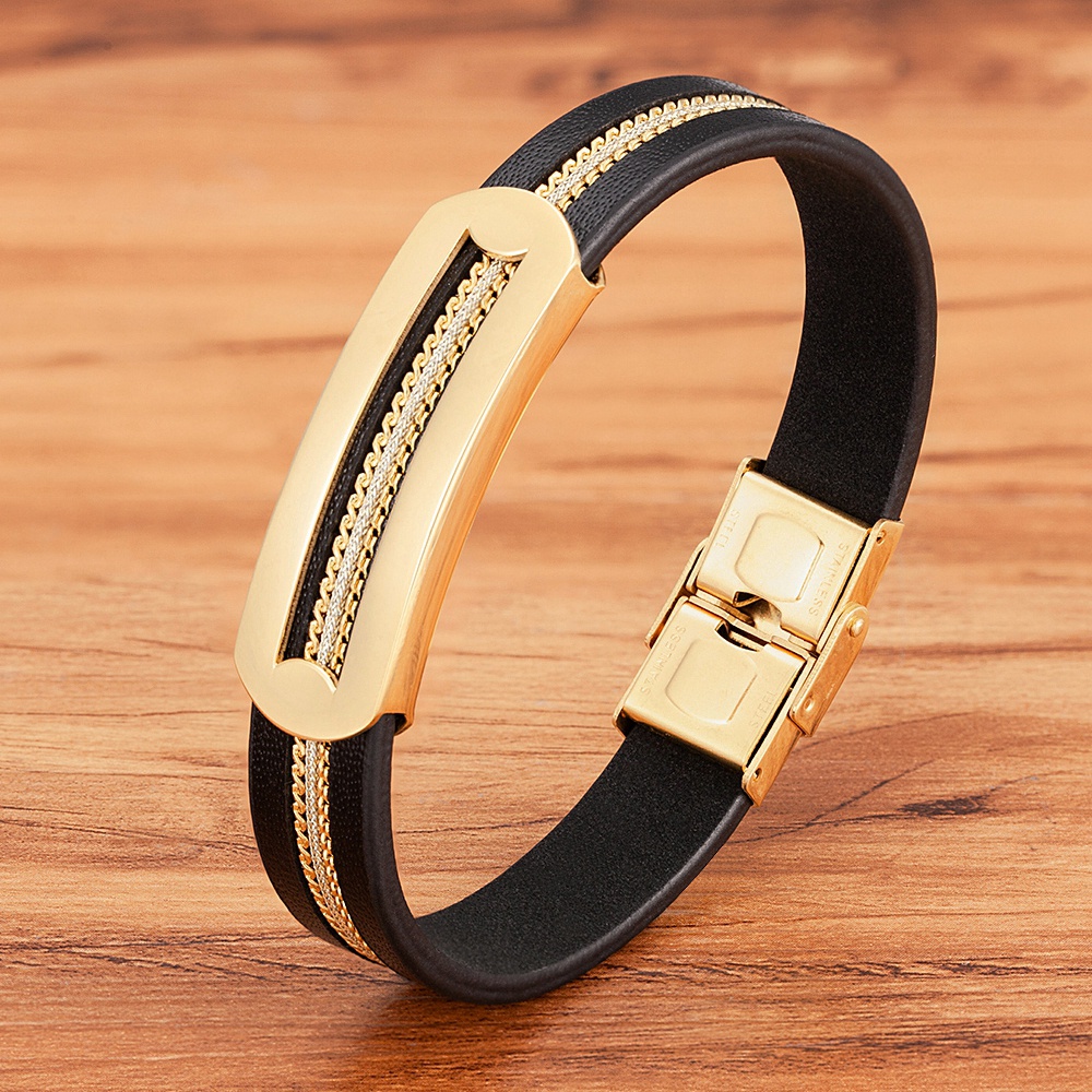 Acessórios Masculinos Joias Couro Corrente Combinada Emendas Pulseira De Masculino De Aço Inoxidável Para Presente De Aniversário