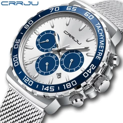 CRRJU Relógio masculino de aço inoxidável à prova d'água, quartzo, cronógrafo multifuncional 2300 X