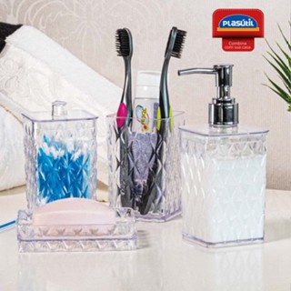 Kit Utensílios De Banheiro Linha Glamour Plasutil 4 Pcs